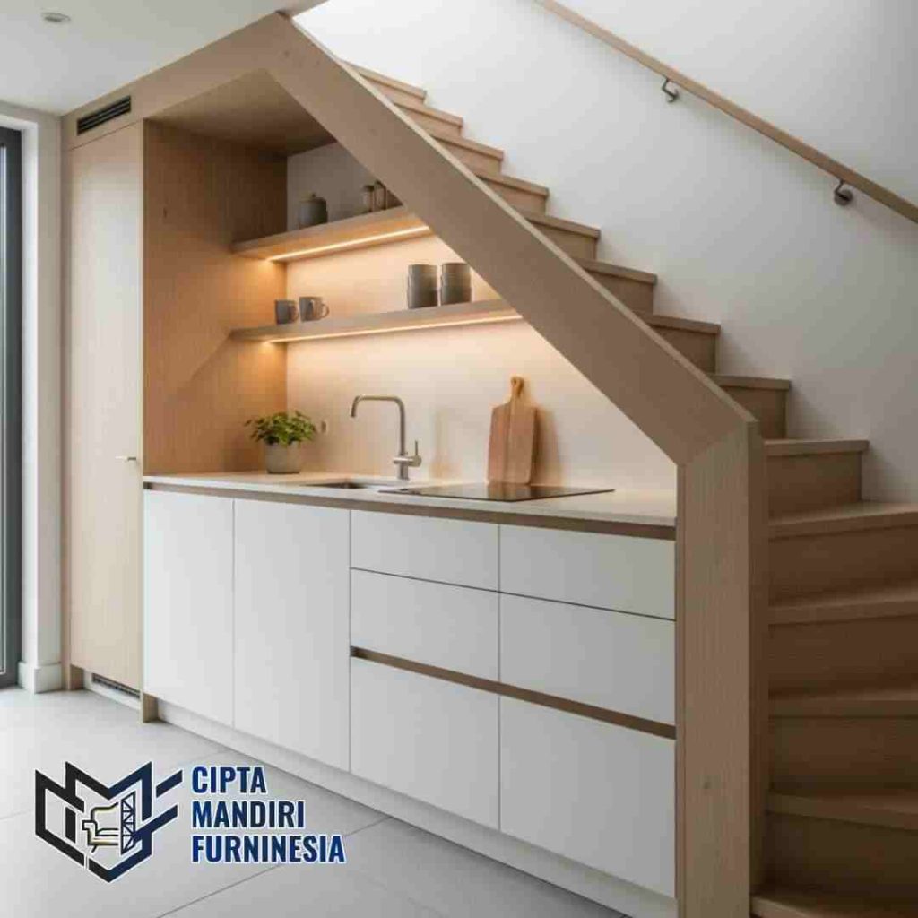 Inspirasi Model Kitchen Set Bawah Tangga Fungsional