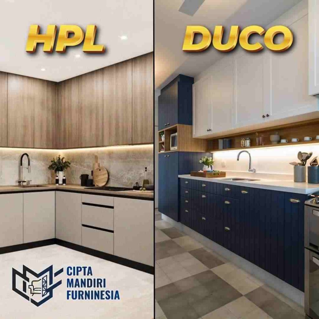 Perbedaan HPL dan Duco Untuk Finishing Kitchen Set Klasik Modern