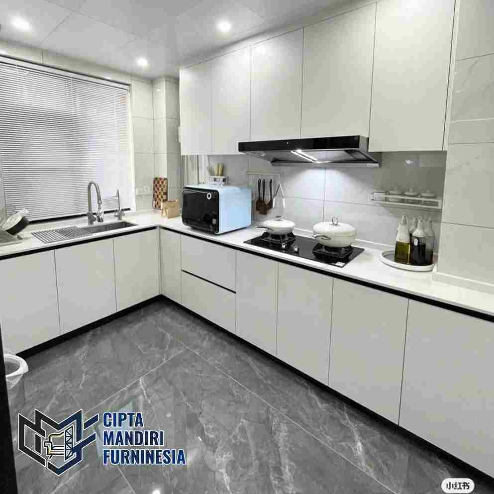 Tukang Kitchen Set Minimalis Warna Putih Elegan Bersih di Jatiasih Bekasi