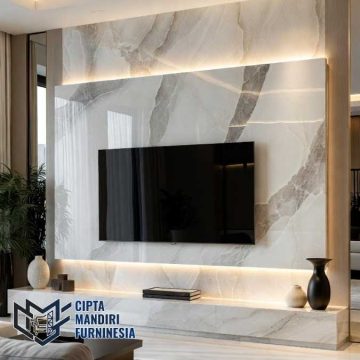 Trik Panel TV Motif Marmer Terlihat Mewah Asli