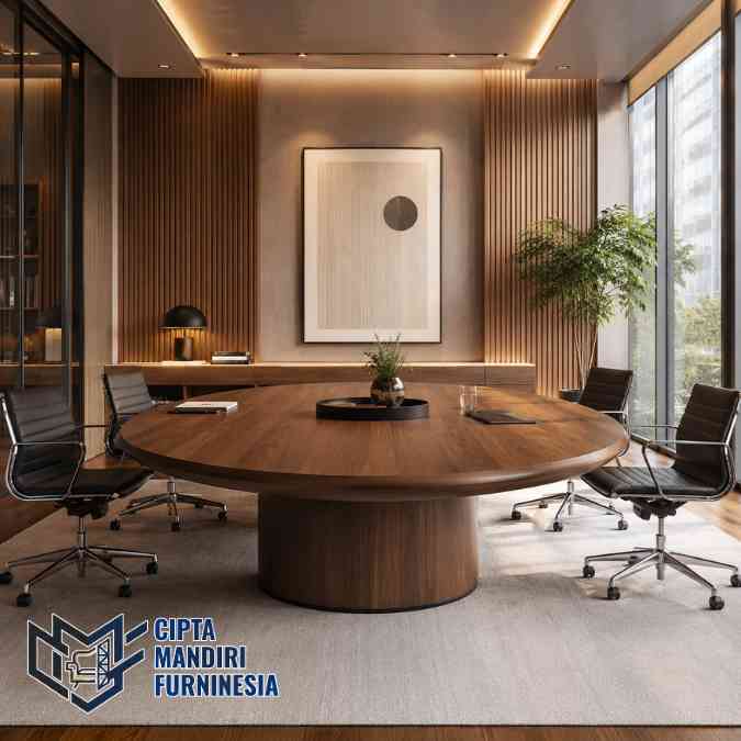 Meja Rapat Oval Kantor Kayu Solid Bebas Custom Jakarta