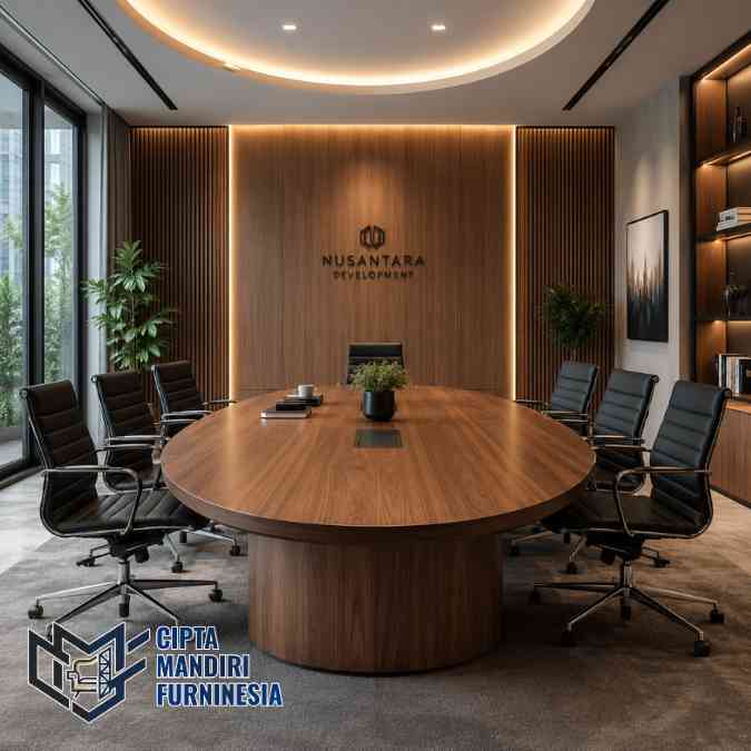 Meja Rapat Oval Kantor Kayu Solid Bebas Custom Jakarta