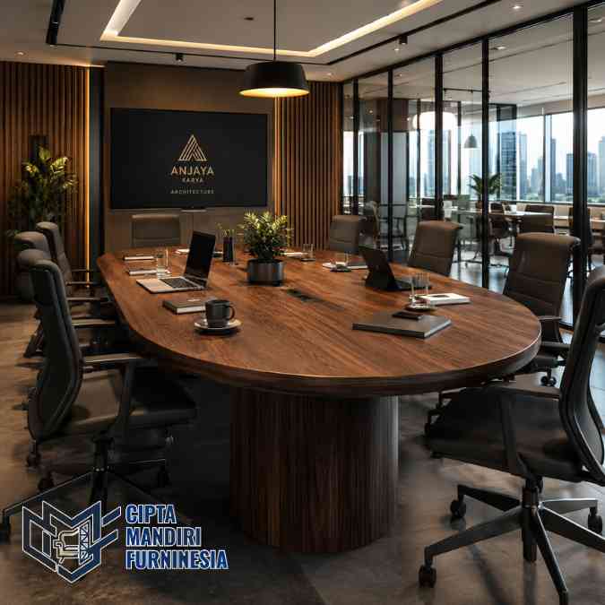 Meja Rapat Oval Kantor Kayu Solid Bebas Custom Jakarta